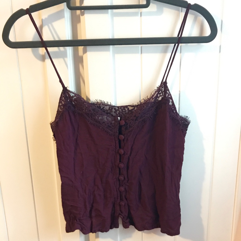 Cropped eyelash lace plum cami